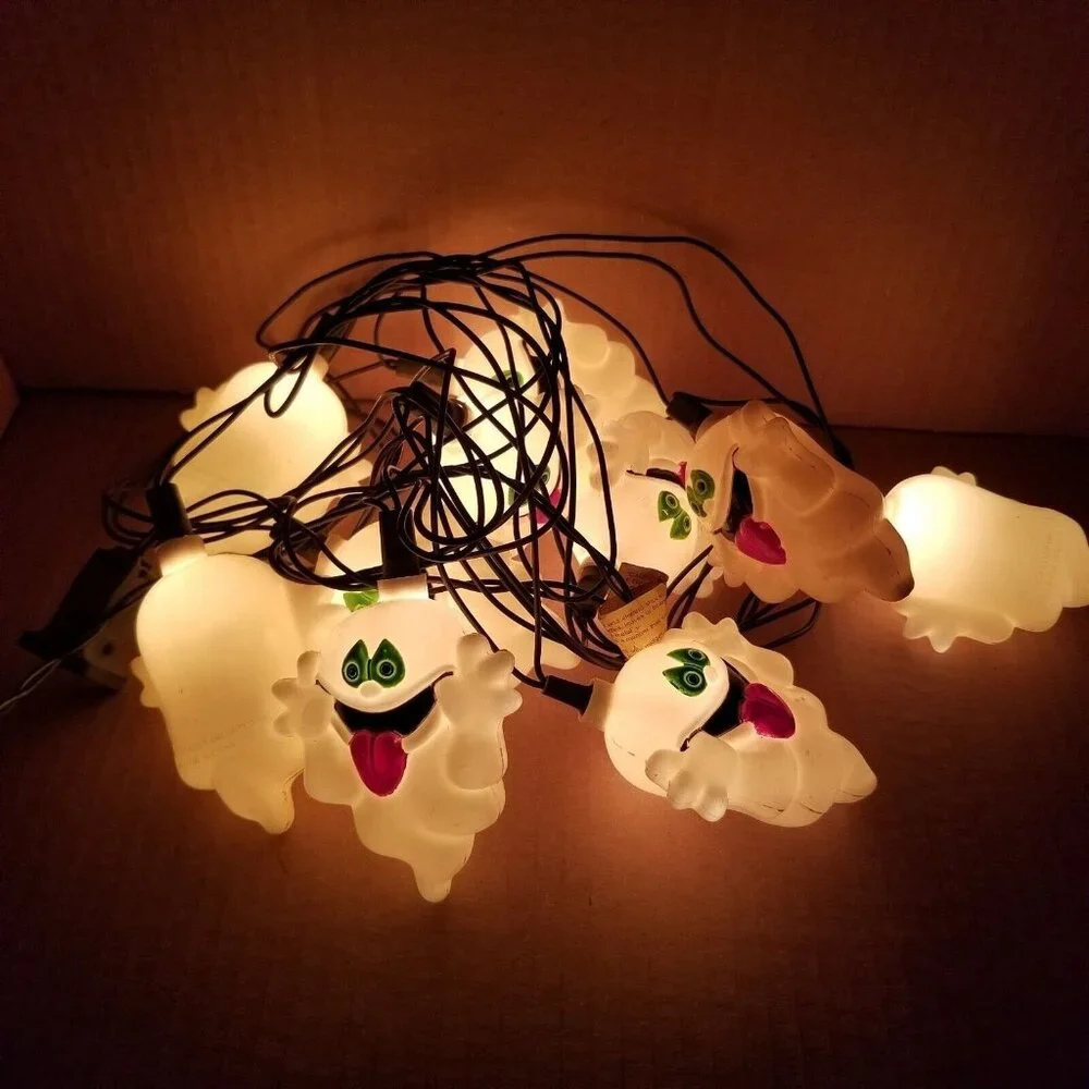 Vintage Halloween String Lights Decor GHOSTS Plastic Blow Mold Easter Unlimited